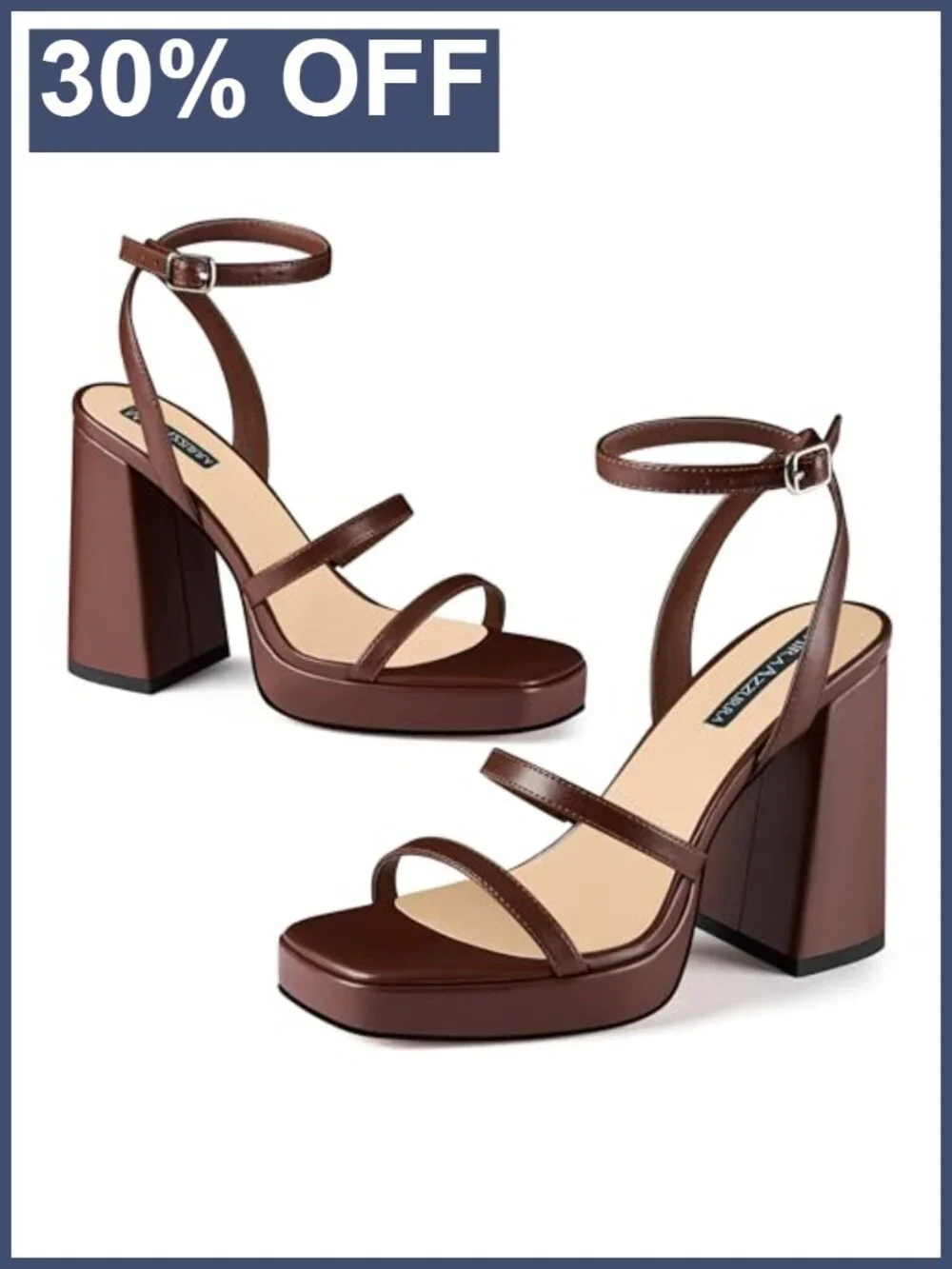 Platform Chunky Heel Strappy Sandals Square Toe Faux Leather Ankle Strap